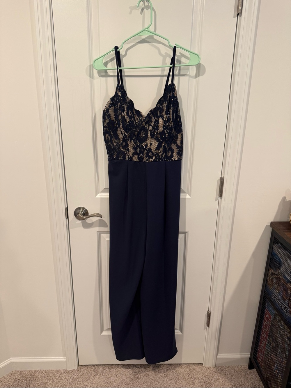 Navy Jumpsuit with Lace Bodice